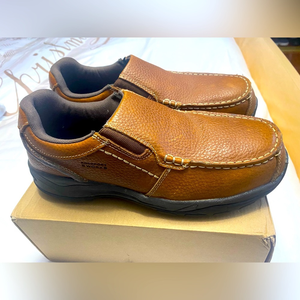 Rockport Works RK6748 Mens Size 9 1/2 W Brown leather Composite Toe Work Shoes